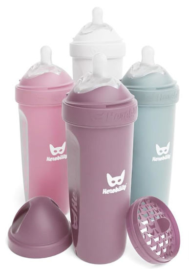 Picture of Herobility Double Anti-Colic Baby Bottles - 12 fl oz/340ml - 4-Pack - BPA-Free - Multicolor - White, Gray, Pink, Hawthorn Rose