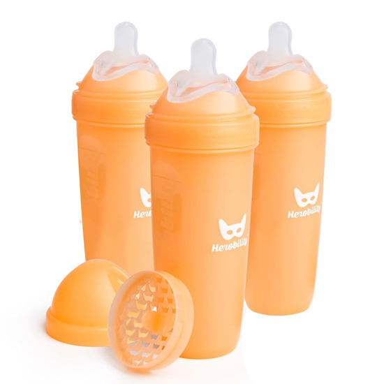 Picture of Herobility Double Anti-Colic Baby Bottles - 12 fl oz/340ml - 3-Pack - Peach