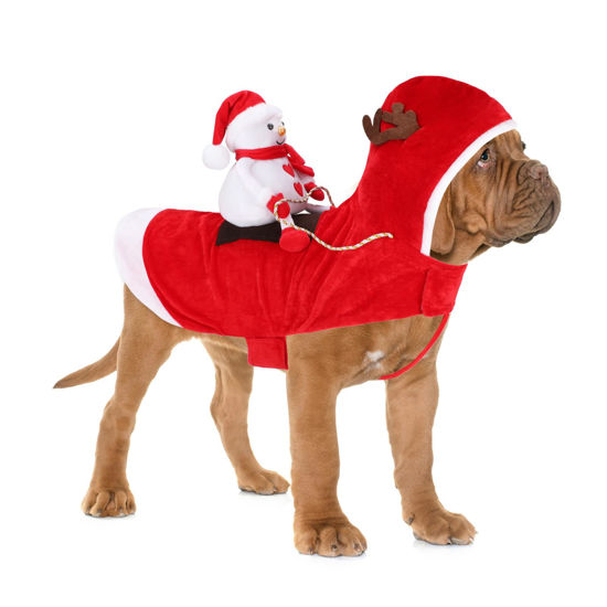 Picture of BWOGUE Santa Dog Costume Christmas Pet Clothes Santa Claus Riding Pet Cosplay Costumes Party Dressing up Dogs Cats Outfit for Small Medium Large Dogs Cats