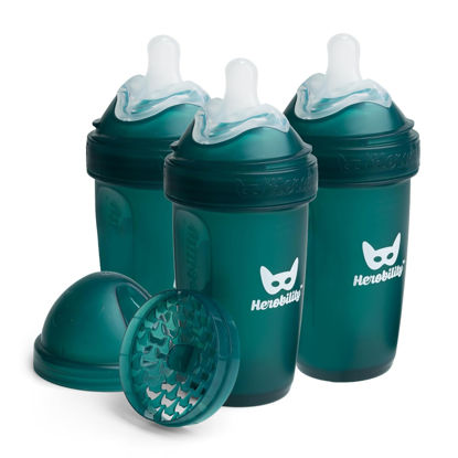 Picture of Herobility Double Anti-Colic Baby Bottles - 8.5 fl oz/240ml - 3-Pack - Dark Green