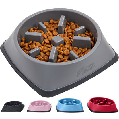 Picture of Gorilla Grip Slow Feeder Dog and Cat Bowls, Interactive Puzzle Toy for Dogs and Cats Food Training, Keeps Pets Busy and Prevents Puppy Overeating, Large, Small Breeds, 100% BPA Free, 2 Cup Gray