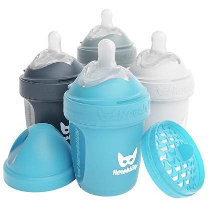 Picture of Herobility Double Anti-Colic Baby Bottles - 5 fl oz/140ml - 4-Pack - BPA-Free - Multicolor - White, Gray, Iron Blue, Blue