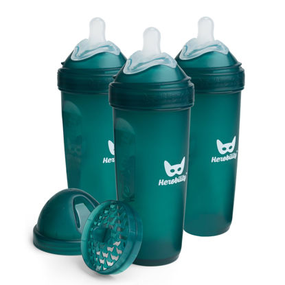 Picture of Herobility Double Anti-Colic Baby Bottles - 12 fl oz/340ml - 3-Pack - Dark Green