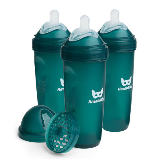 Picture of Herobility Double Anti-Colic Baby Bottles - 12 fl oz/340ml - 3-Pack - Dark Green