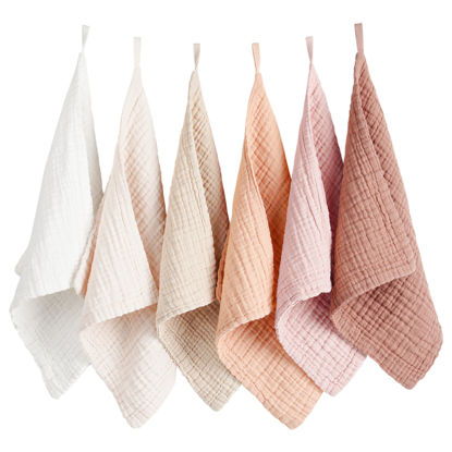 Picture of Konssy 6 Pack Baby Muslin Washcloths for Unisex 100% Cotton Wash Cloth Set for Baby Face Body Comfy and Soft for Newborn Infants Kids Girls and Boys