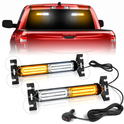Picture of HLauto 1002L Emergency Strobe Traffic Advisor Light Bar: 40 LED Dash Safety Warning Flashing Light, Front/Rear Windshield Visor Light for Construction Vehicle, Tow/Plow Truck (2x10.7inch, Amber White)