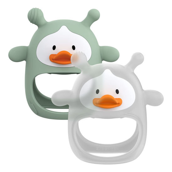 Picture of 【2 Packs】 Teething Toys for Babies 0-6 Months, Never Drop Silicone Baby Teether, Hand Pacifier for Sucking Babies, Soothing Pain Relief, Best Chew Toy for Teething Baby, Teething Mitten for New Born