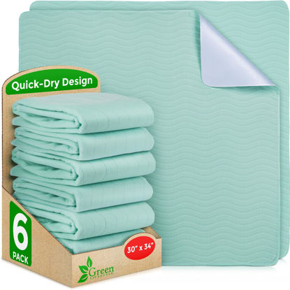 Picture of GREEN LIFESTYLE® Washable Underpads - Heavy Absorbency Reusable Bedwetting Incontinence Pads for Kids, Adults, Elderly, and Pets - Toddler Mattress Pads for Bed, Sofa, Couch, Floor (Pack of 6 - 30x34)