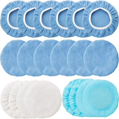 Picture of 20 Pieces Car Orbital Buffer Polisher Pad Bonnet Microfiber Max Baxer Bonnet Polishing Bonnet Buffing Pad Cover (3-4 Inches)