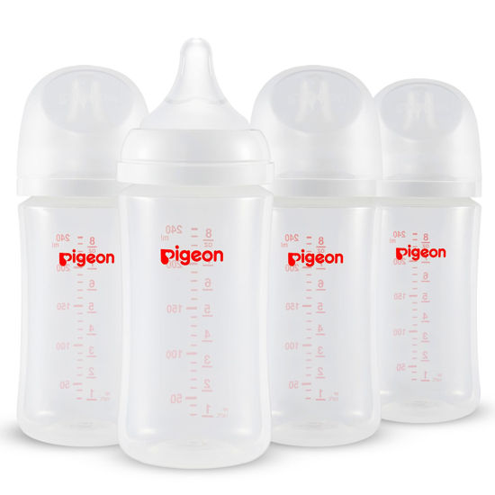 Picture of Pigeon PP Nursing Bottle Wide Neck, Anti-Colic, Streamlined Body, Natural Feel, Easy to Clean, 8.1 Oz(Pack of 4), Includes 4pcs M Nipples (3m+)