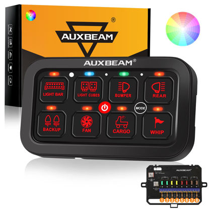 Picture of Auxbeam 8 Gang Switch Panel RA80 Toggle Momentary Pulsed RGB Dimmable Switch Panel Multifunction Switch Panel Easy Installation Marine Switch Panel IP65 Waterproof for Car Boat RV, 2 Years Warranty