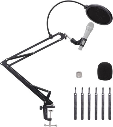 Picture of Amazon Basics Adjustable Microphone Stand, Pop Filter, Windscreen, for Blue Yeti, Snowball, Shure, Audio-Technica, other Mics, 14 inch