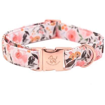 Picture of Elegant little tail Dog Collar, Pink Floral Pattern Pet Collar Summer Durable Cute Dog Collars Male or Female Pet Gift Adjustable Dog Collar for Large Dogs