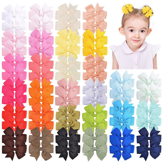 Picture of Choicbaby 2.3 Inches Mini Baby Hair Bows 60pcs Grosgrain Ribbon Toddler Hair Accessories with Alligator Clip Bow for Baby Girls Toddlers Gift