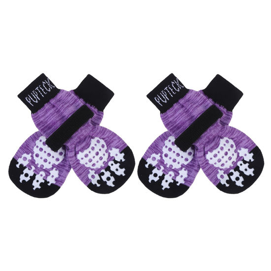 Picture of PUPTECK Anti-Slip Dog Socks with Double Sides Grips for Small Medium Large Dogs Hardwood Floors Prevents Licking, Dog Shoes for Hot Pavement Traction Control Paw Protector for Senior Dogs