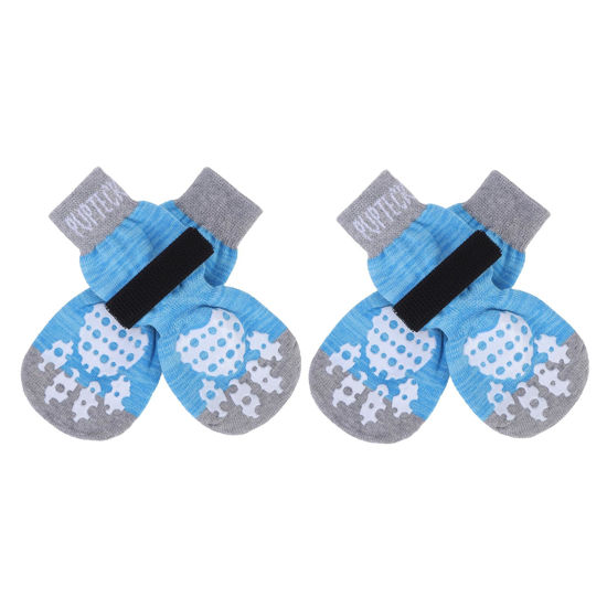 Picture of PUPTECK Anti-Slip Dog Socks with Double Sides Grips for Small Medium Large Dogs Hardwood Floors Prevents Licking, Dog Shoes for Hot Pavement Traction Control Paw Protector for Senior Dogs Blue L