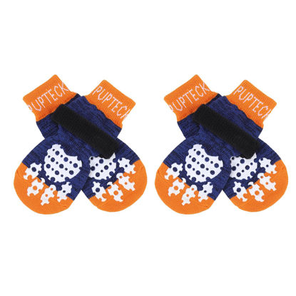 Picture of PUPTECK Anti-Slip Dog Socks with Double Sides Grips for Small Medium Large Dogs Hardwood Floors Prevents Licking, Dog Shoes for Hot Pavement Traction Control for Senior Dogs, Dark Blue, XS