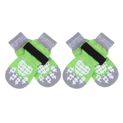 Picture of PUPTECK Anti-Slip Dog Socks with Double Sides Grips for Small Medium Large Dogs Hardwood Floors Prevents Licking, Dog Shoes for Hot Pavement Traction Control for Senior Dogs, Fluorescent Green, M