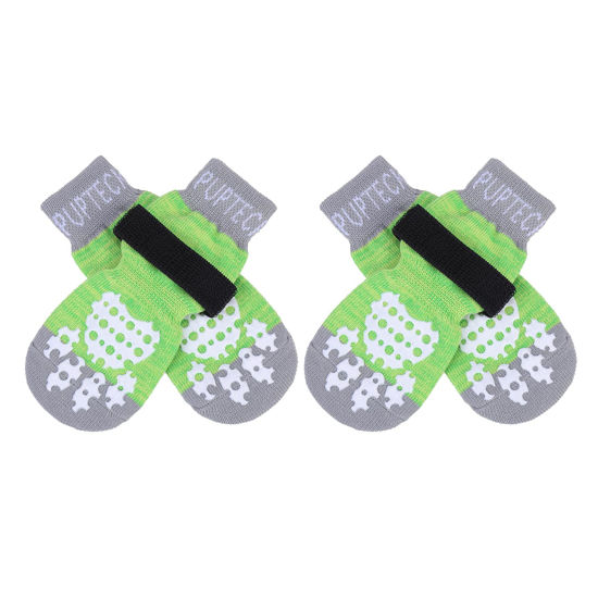 Picture of PUPTECK Anti-Slip Dog Socks with Double Sides Grips for Small Medium Large Dogs Hardwood Floors Prevents Licking, Dog Shoes for Hot Pavement Traction Control for Senior Dogs, Fluorescent Green, XS