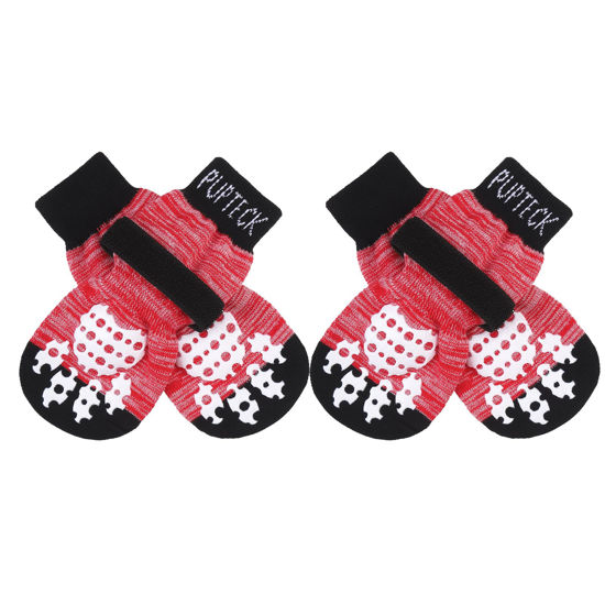Picture of PUPTECK Anti-Slip Dog Socks with Double Sides Grips for Small Medium Large Dogs Hardwood Floors Prevents Licking, Dog Shoes for Hot Pavement Traction Control Paw Protector for Senior Dogs