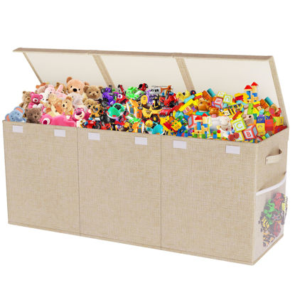 Picture of Mabahoo Extra Large Toy Box, Collapsible Sturdy Kids Toy Chest for Boys, Girls, Kids, 40"x14"x16"Toy Storage Organizer Toddler Storage Bins with Lids, Beige