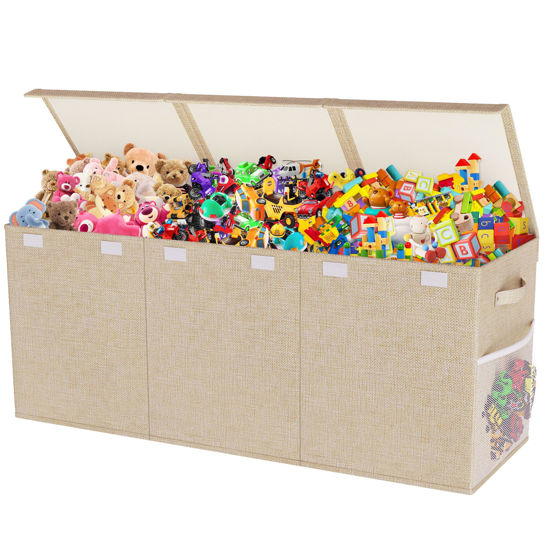 Picture of Mabahoo Extra Large Toy Box, Collapsible Sturdy Kids Toy Chest for Boys, Girls, Kids, 40"x14"x16"Toy Storage Organizer Toddler Storage Bins with Lids, Beige