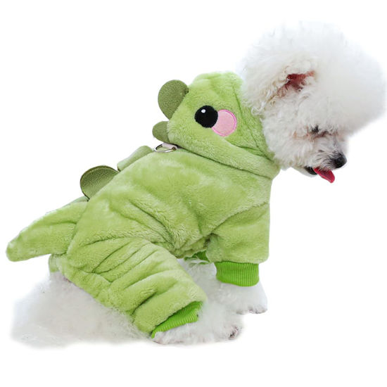 Picture of Anelekor Dinosaur Dog Costume, Winter Dog Pajamas for Small Dogs, Warm Puppy Hoodies, Blue Cold Weather Coat for Cat, Warm Pet Clothes for Christmas Halloween. (Green-2, X-Large)