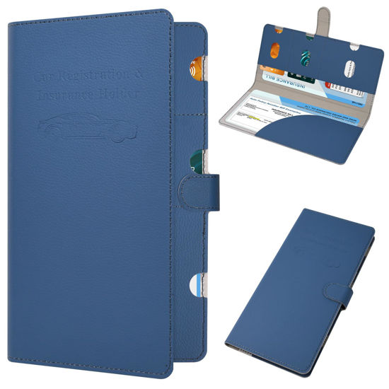 Picture of RSAquar Car Registration and Insurance Holder, Vehicle Glove Box Organizer Cool Car Accessories, Car Document Holder for Cards, Driver License & Essential Document, JD-Blue