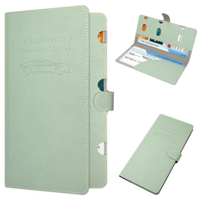 Picture of RSAquar Car Registration and Insurance Holder, Vehicle Glove Box Organizer Cool Car Accessories, Car Document Holder for Cards, Driver License & Essential Document, JD-Green