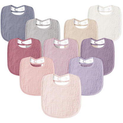 Picture of Susurration Muslin Baby Drool Bibs 10Pack Soft Square Adjustable Bandana Bibs for Unisex Baby Girls & Boys (Pink)