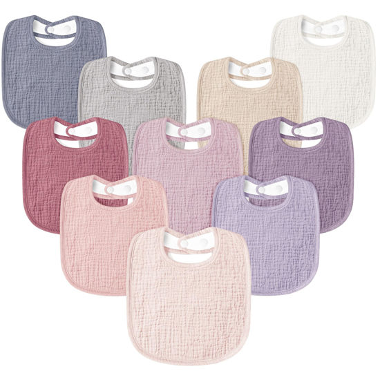 Picture of Susurration Muslin Baby Drool Bibs 10Pack Soft Square Adjustable Bandana Bibs for Unisex Baby Girls & Boys (Pink)