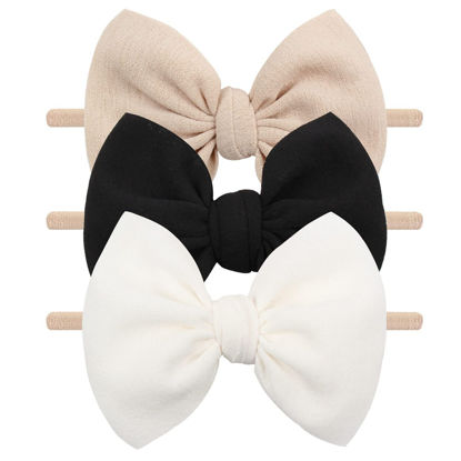 Picture of YanJie Baby Girls Nylon Headbands Newborn Bows Handmade Hair Hairbands Accessories for Infant Toddlers Kids(Beige Black White)
