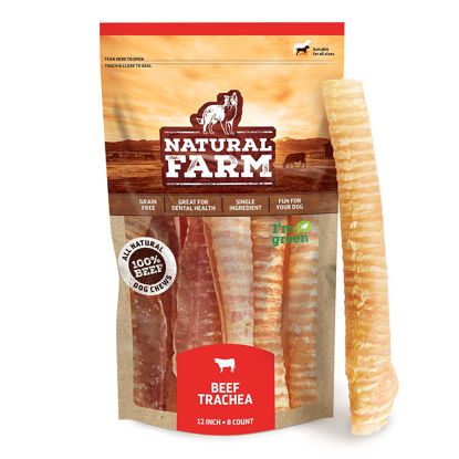 Picture of Natural Farm Beef Trachea (12 Inch, 8 Pack), 100% Beef Chews, Natural Glucosamine and Chondroitin for Joint & Hip Mobility, Bone Strength - Low Fat Crunchy & Crispy Treats for All Dogs
