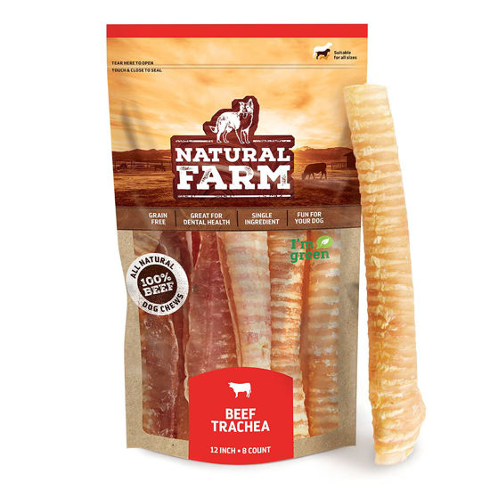 Picture of Natural Farm Beef Trachea (12 Inch, 8 Pack), 100% Beef Chews, Natural Glucosamine and Chondroitin for Joint & Hip Mobility, Bone Strength - Low Fat Crunchy & Crispy Treats for All Dogs
