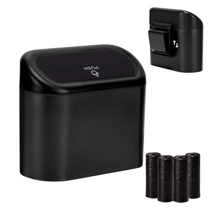 Picture of Ginsco Mini Car Trash Can with Lid, Small Car Garbage Can, Cute Leakproof ABS Car Trash Bin, Car Accessories for Interior, Garbage Bin for Car, Home, Office with 60pcs Trash Bags Black
