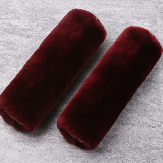 Picture of OGLAND 2 Pack Real Sheepskin Wool Car Seat Belt Pads for Auto Car Seat Belt, Soft Shoulder Pad, Neck Cushion Protector, Genuine Natural Merino Wool (Grape Red)