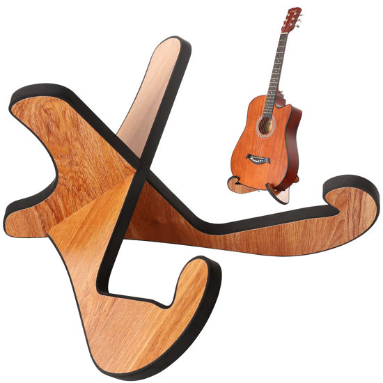 Picture of LacBec Wooden Guitar Stand, Detachable Non-Slip Wood Guitar Stand Holder Floor for Acoustic Electric Classical Bass Guitars