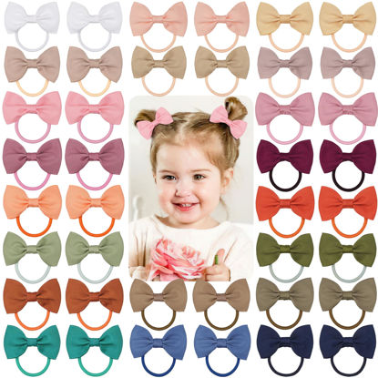 Picture of CÉLLOT Girls Hair Accessories - 40pcs 2.75" Hair Bows Thick Elastics Rubber Ribbon Bands, Bows for Baby Girls, Kids & Children (for 2.5 years old up)