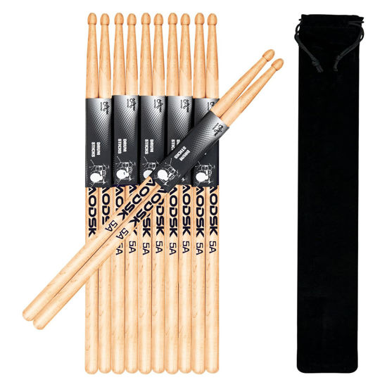 Picture of AODSK Drum Sticks 5A Classic America Maple Wood Tear Drop Tip Drumsticks Anti-Slip,Suitable for adults and children with storage Bags-6 Pairs