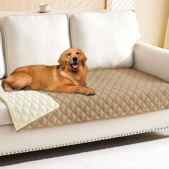 Picture of Smiry Waterproof Dog Blanket, Reversible Dog Bed Cover Pet Blanket, Soft Pet Couch Covers for Sofa Washable, Bed Couch Sofa Furniture Protector for Puppy Cat Kids (30"x70", Camel/Beige)