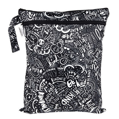 Picture of Bumkins Waterproof Wet Dry Bag for Baby, Travel, Swim Suit, Cloth Diapers, Pump Parts, Pool, Gym Clothes, Toiletry, Strap to Stroller, Daycare, Zip Reusable Bag, Packing Pouch, Born This Way Be Kind