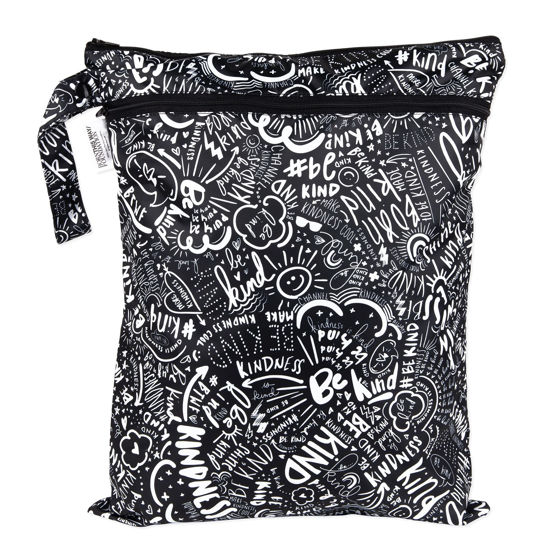 Picture of Bumkins Waterproof Wet Dry Bag for Baby, Travel, Swim Suit, Cloth Diapers, Pump Parts, Pool, Gym Clothes, Toiletry, Strap to Stroller, Daycare, Zip Reusable Bag, Packing Pouch, Born This Way Be Kind