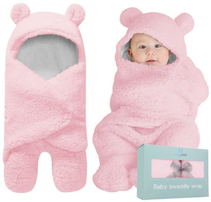 Picture of BlueMello Baby Swaddle Blanket | Ultra-Soft Plush Essential for Infants 0-6 Months | Receiving Swaddling Wrap Pink | Ideal Newborn Registry and Toddler Boy Accessories | Perfect Christmas Shower Gift