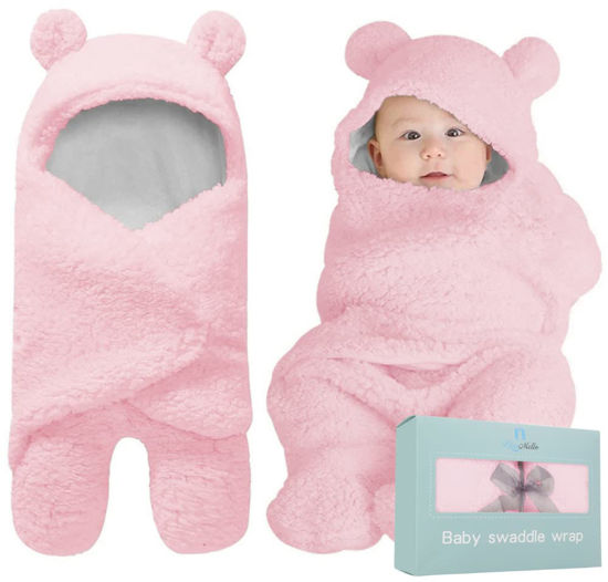 Picture of BlueMello Baby Swaddle Blanket | Ultra-Soft Plush Essential for Infants 0-6 Months | Receiving Swaddling Wrap Pink | Ideal Newborn Registry and Toddler Boy Accessories | Perfect Christmas Shower Gift