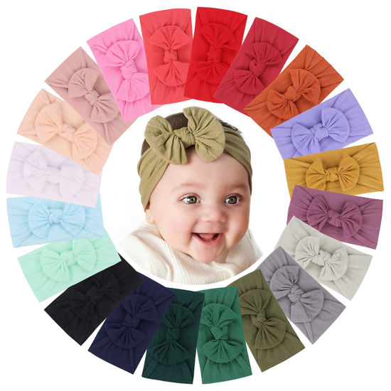 Picture of jollybows 20pcs Baby Girls Nylon Headbands Turban Hair Bows Hair Band Elastic Hair Accessories for Kids Toddlers Infants Newborn