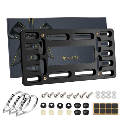 Picture of OKLPF No Drill Front License Plate Bracket- Front License Plate Mounting Kit，Universal Bumper Car Tag Frame Mount Adapter with Stainless Steel Screw Cap