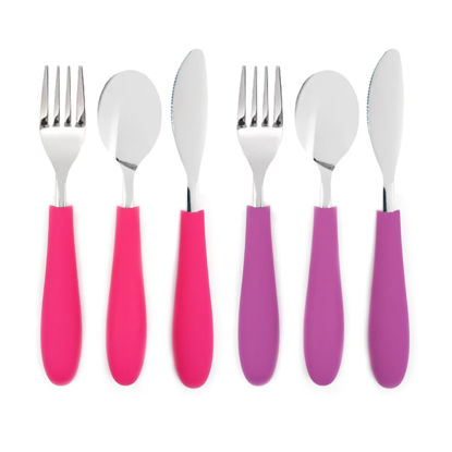 Picture of Elk and Friends Kids Silverware with Silicone Handle | Childrens Safe Flatware | Kids Utensils | Spoon + Fork + Knife set | 4 years+ | 6 Pieces