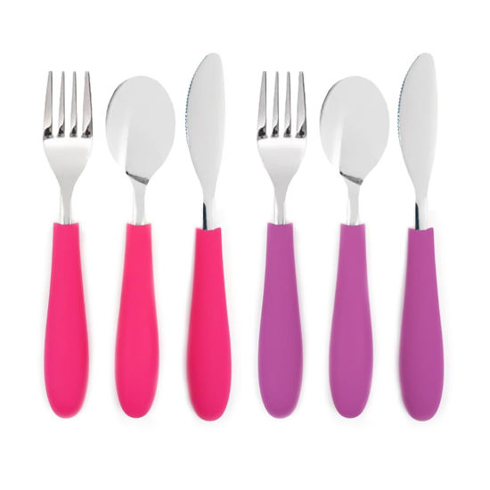 Picture of Elk and Friends Kids Silverware with Silicone Handle | Childrens Safe Flatware | Kids Utensils | Spoon + Fork + Knife set | 4 years+ | 6 Pieces