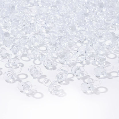 Picture of XINHUIDALSQ 150 Mini Acrylic Pacifiers for Baby Shower Girl Game, 0.86 Inch Bulk Chupones para Gender Reveal Party Favors Table Decoration (Clear)