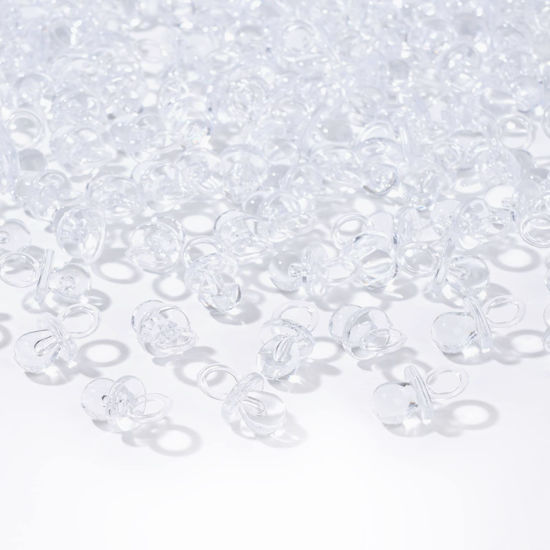 Picture of XINHUIDALSQ 150 Mini Acrylic Pacifiers for Baby Shower Girl Game, 0.86 Inch Bulk Chupones para Gender Reveal Party Favors Table Decoration (Clear)